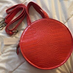 Anthropologie new orange Croc-Embossed Round Tote Bag w/ shoulder strap